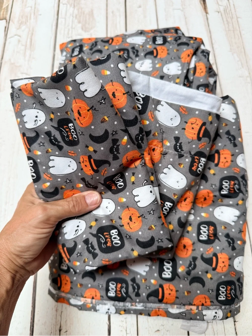 Halloween Ghost & Pumpkin Kids sheets Set - Gray, Orange & White. Full